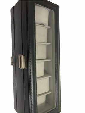 Black Watch & Jewelry Storage Box Glass Top 6 Watch Slots Organizer